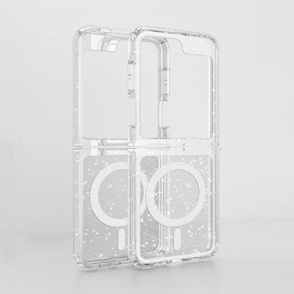 Samsung Galaxy Z Flip 6 Uyumlu Kılıf Magsafe Şarj Özellikli Parlayan Simli Saydam Renkli Zore Allstar Kapak - 2