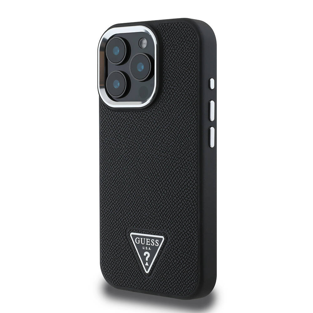 Apple iPhone 16 Pro Uyumlu Kılıf Guess Orjinal Lisanslı Grained Triangle Kapak - 1