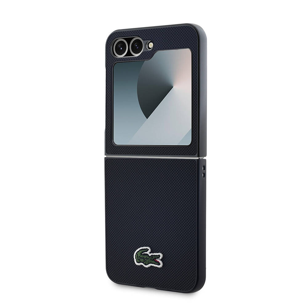Samsung Galaxy Z Flip 6 Uyumlu Kılıf Lacoste Orjinal Lisanslı Pike Desenli Arka Yüzey İkonik Timsah Dokuma Logolu Kapak - 12