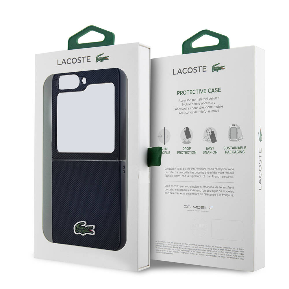 Samsung Galaxy Z Flip 6 Uyumlu Kılıf Lacoste Orjinal Lisanslı Pike Desenli Arka Yüzey İkonik Timsah Dokuma Logolu Kapak - 14
