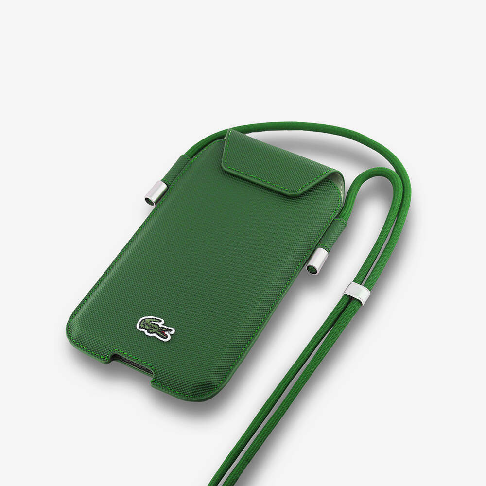 Lacoste Orjinal Lisanslı Çapraz Vücut Askılı PU Pike Desenli 6.7 inç'e Kadar Universal Kılıf - 4