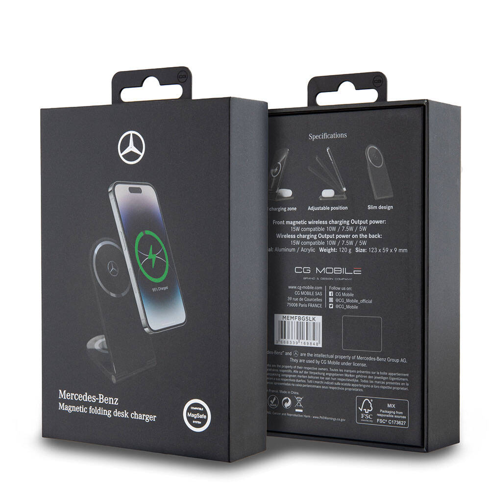 Mercedes Benz Orjinal Lisanslı Katlanabilir Baskı Yıldız Logolu Magnetik Kablosuz Şarj Standı - 3