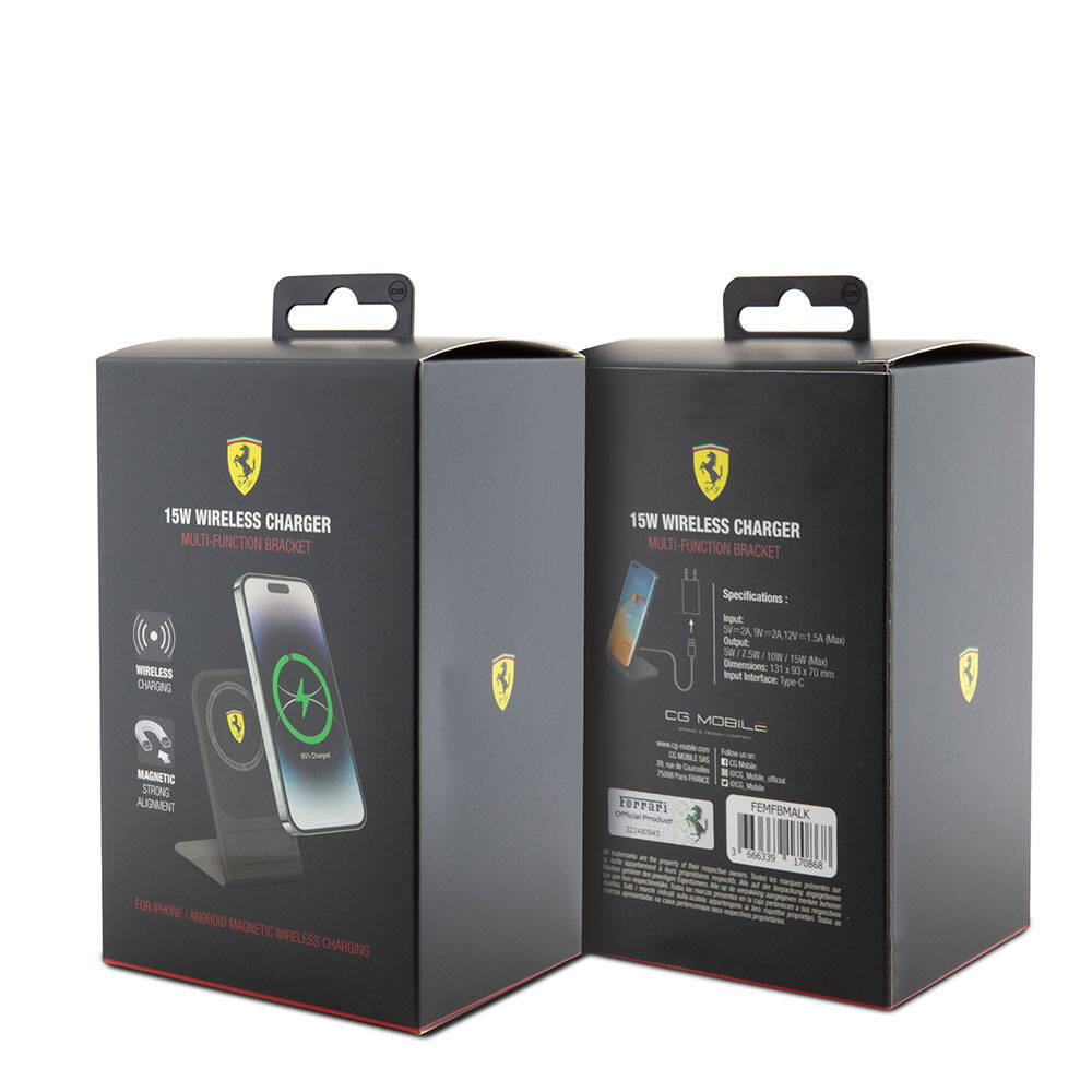 Ferrari Orjinal Lisanslı Katlanabilir Baskılı Shield Logolu Standlı Magnetik Kablosuz Şarj Standı - 2