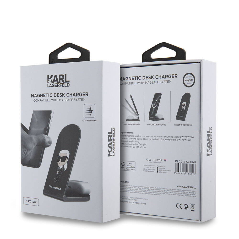 Karl Lagerfeld Orjinal Lisanslı Katlanabilir Baskılı İkonik Karl Logolu Magnetik Kablosuz Şarj Standı - 3