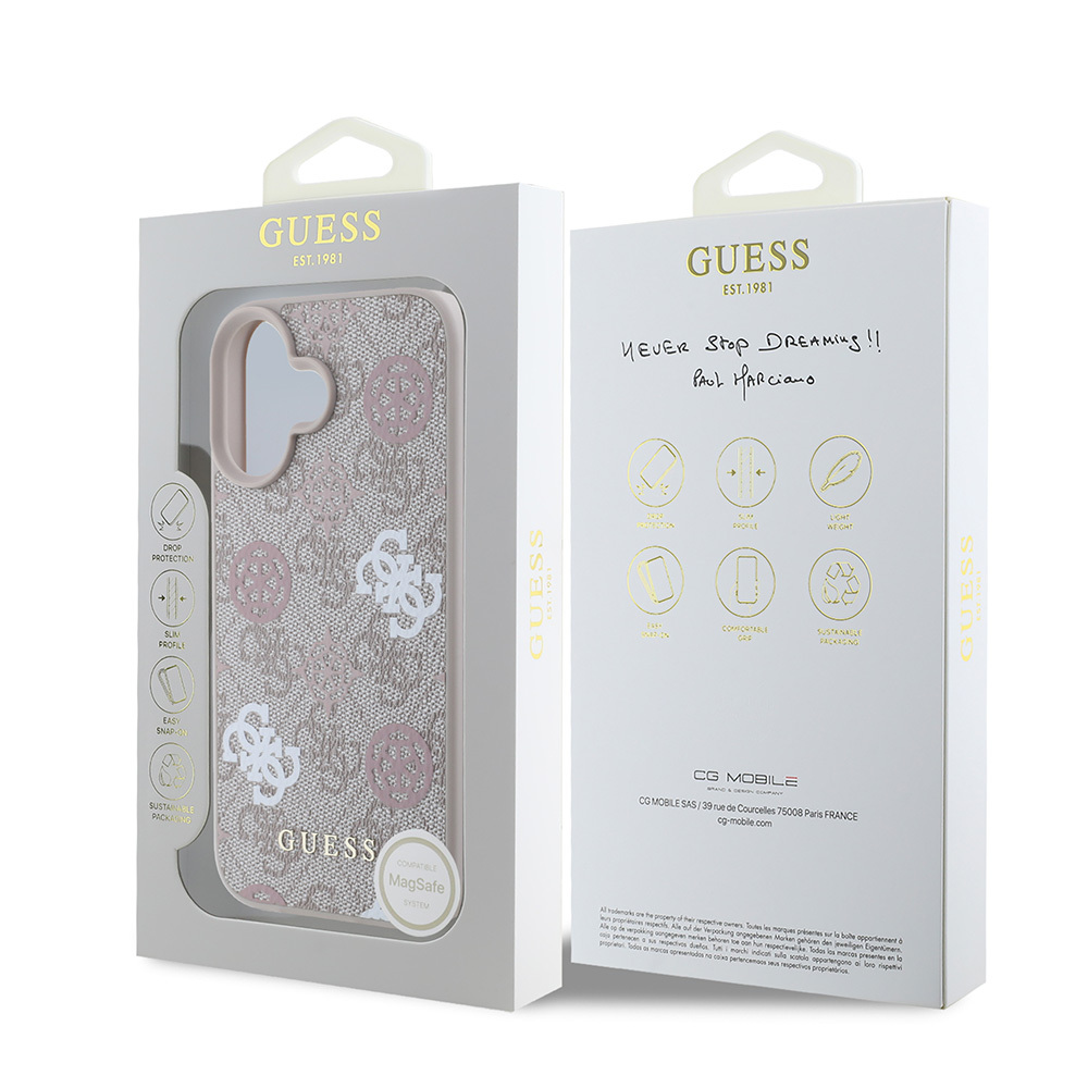 Apple iPhone 16 Plus Uyumlu Kılıf Guess Orjinal Lisanslı Magsafe Şarj Özellikli 4G Desenli Yazı Logolu Peony Kapak - 13