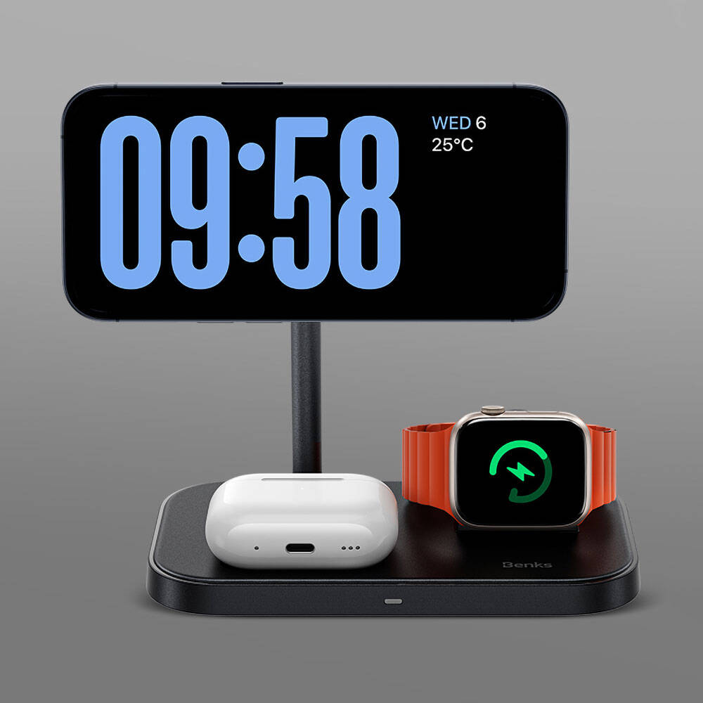 Benks W16 3in1 Telefon&Akıllı Saat&Kulaklık Kablosuz Şarj Standı - 2