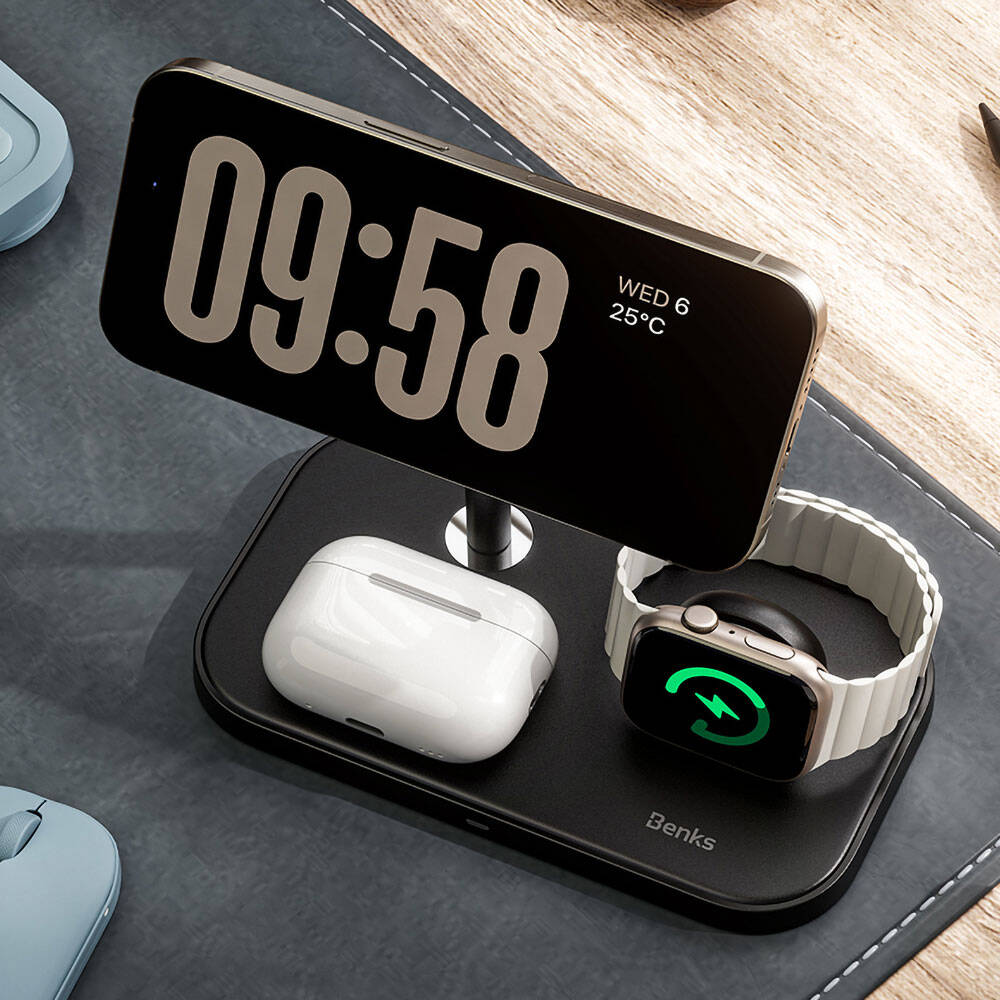 Benks W16 3in1 Telefon&Akıllı Saat&Kulaklık Kablosuz Şarj Standı - 3