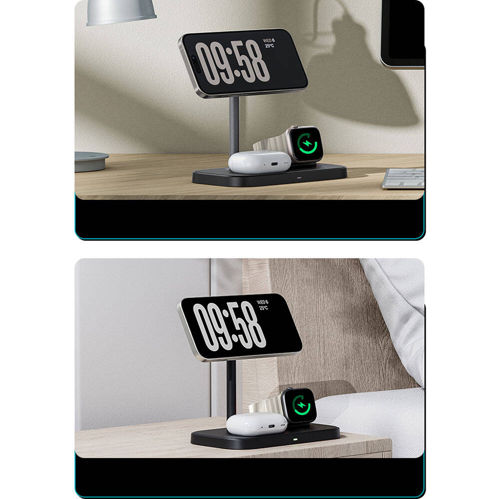 Benks W16 3in1 Telefon&Akıllı Saat&Kulaklık Kablosuz Şarj Standı - 14