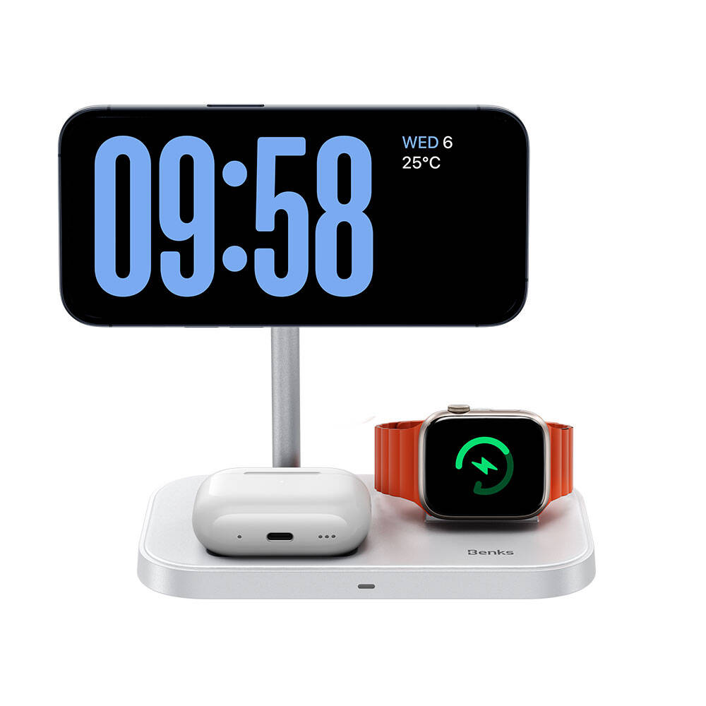 Benks W16 3in1 Telefon&Akıllı Saat&Kulaklık Kablosuz Şarj Standı - 17