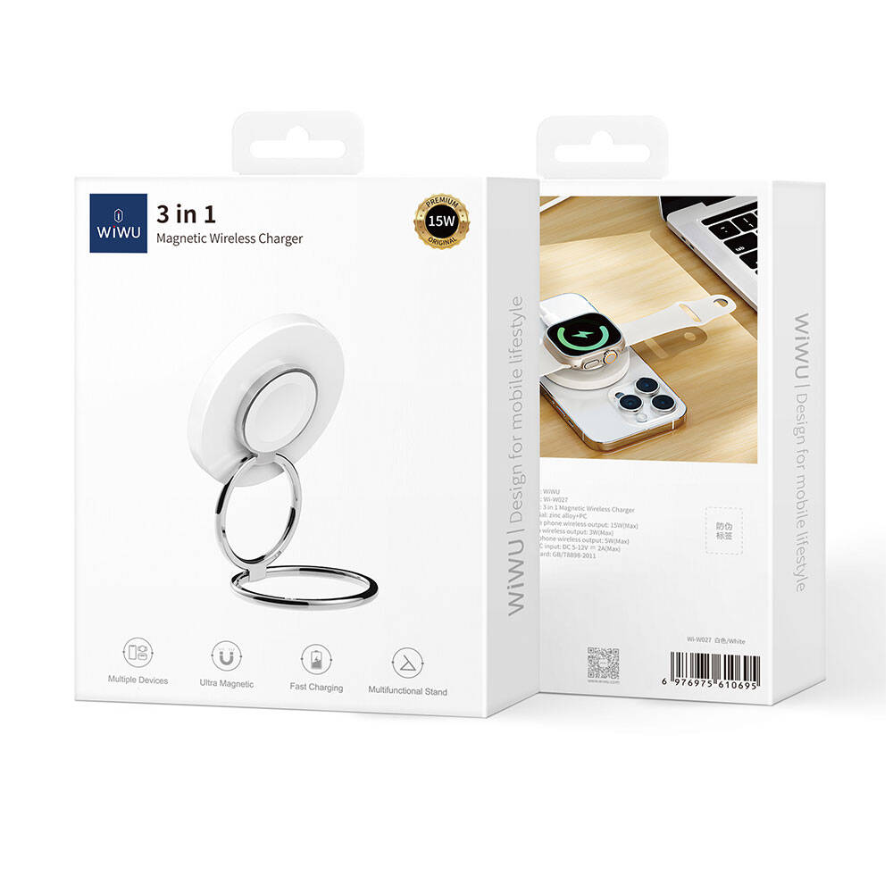 Wiwu Wi-W027 Standlı Hızlı ve Magsafe Şarj Özellikli Kablosuz Şarj Aleti 15W - 5
