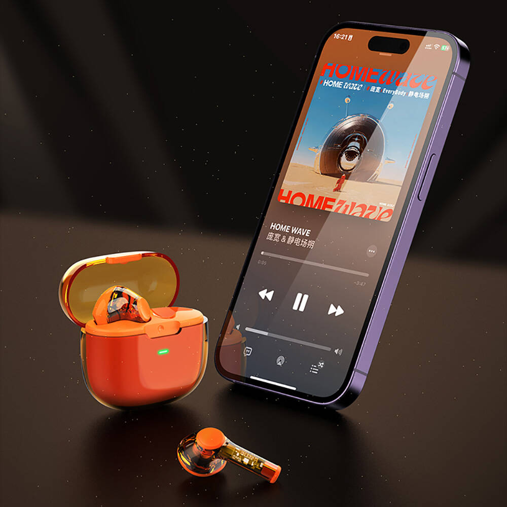 Recci REP-W50 Şeffaf Tasarım Hi-Fi Ses Kaliteli Bluetooth v.5.3 Amber Serisi Kulak İçi Kulaklık - 9