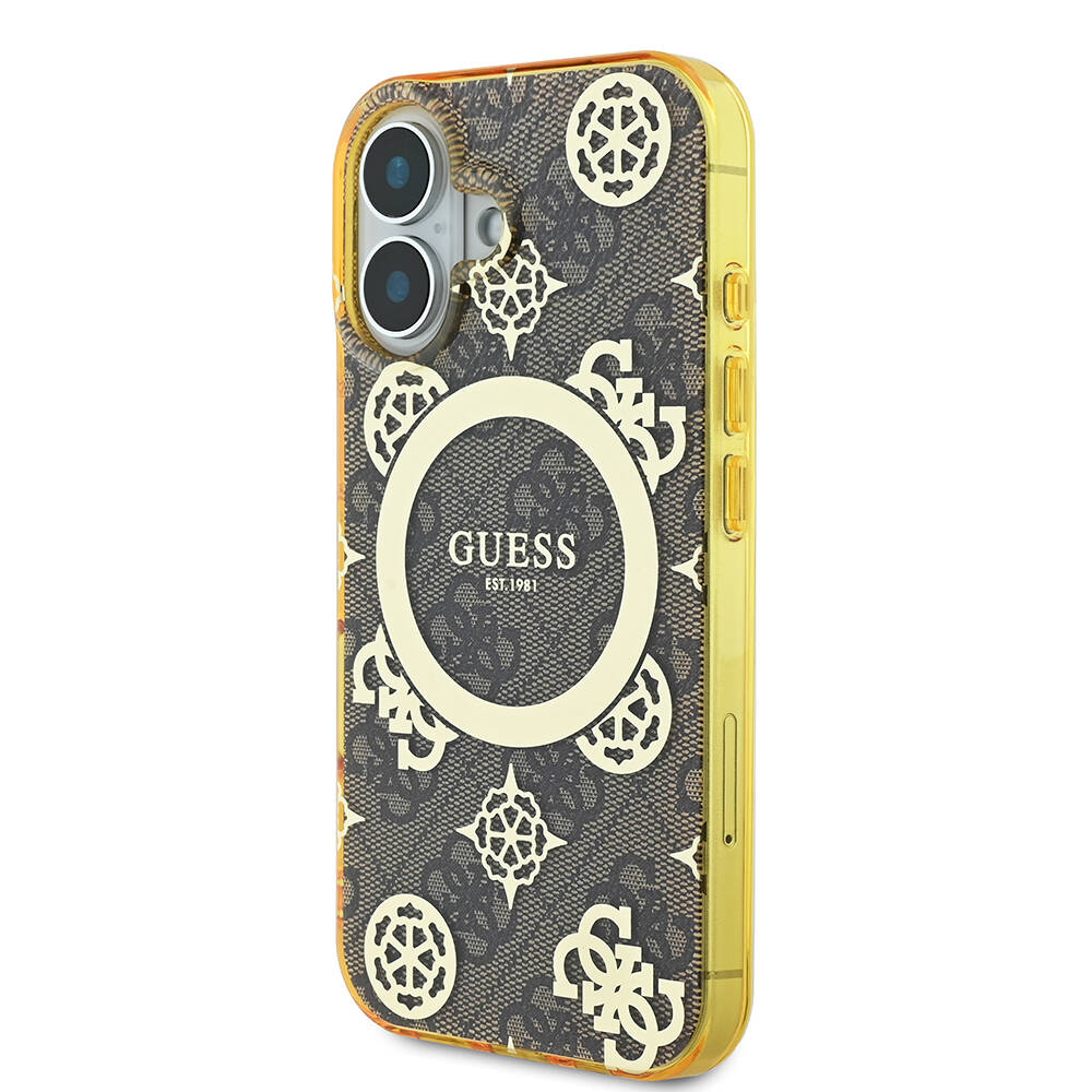 Apple iPhone 16 Plus Uyumlu Kılıf Guess Orjinal Lisanslı Magsafe Şarj Özellikli 4G Desenli IML Yazı Logolu Peony Kapak - 1