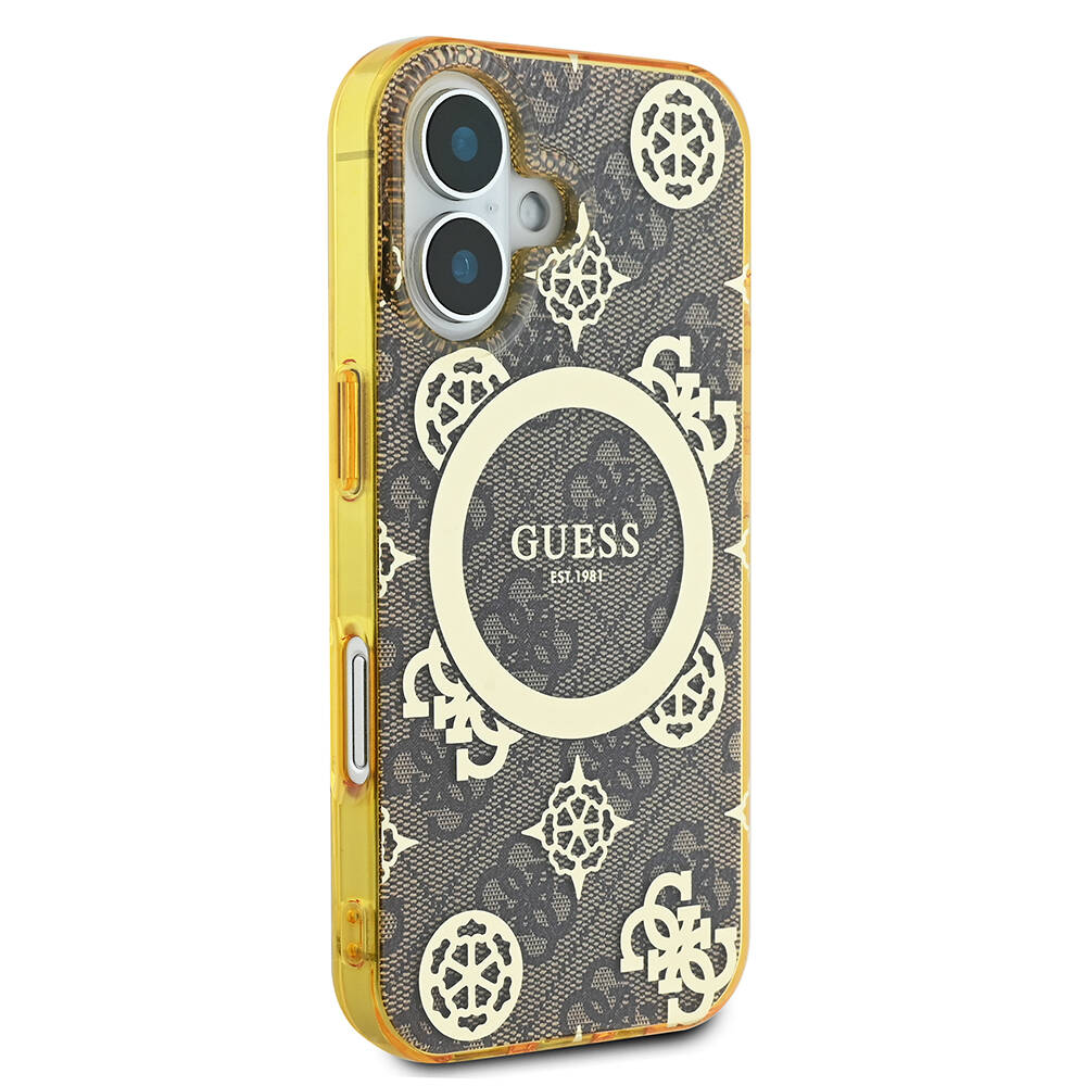 Apple iPhone 16 Plus Uyumlu Kılıf Guess Orjinal Lisanslı Magsafe Şarj Özellikli 4G Desenli IML Yazı Logolu Peony Kapak - 3