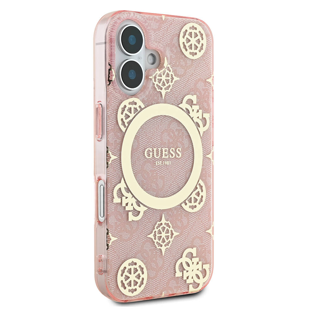 Apple iPhone 16 Plus Uyumlu Kılıf Guess Orjinal Lisanslı Magsafe Şarj Özellikli 4G Desenli IML Yazı Logolu Peony Kapak - 10