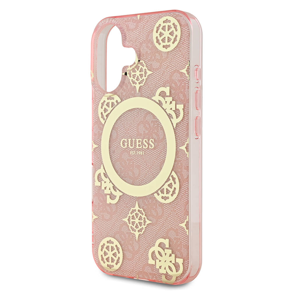 Apple iPhone 16 Plus Uyumlu Kılıf Guess Orjinal Lisanslı Magsafe Şarj Özellikli 4G Desenli IML Yazı Logolu Peony Kapak - 12
