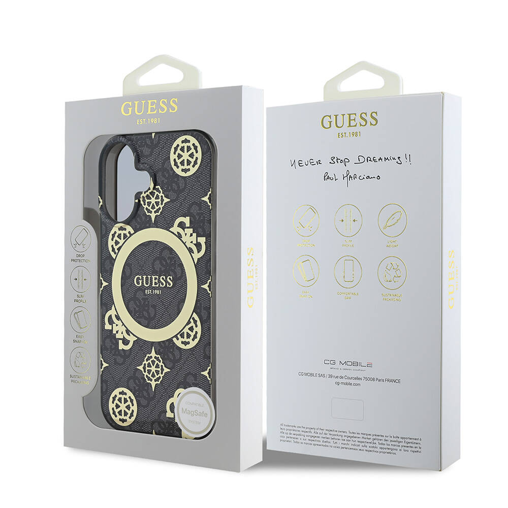 Apple iPhone 16 Plus Uyumlu Kılıf Guess Orjinal Lisanslı Magsafe Şarj Özellikli 4G Desenli IML Yazı Logolu Peony Kapak - 22