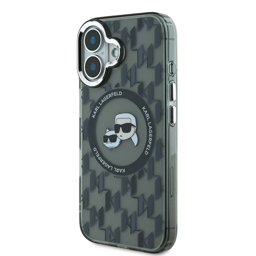 Apple iPhone 16 Uyumlu Kılıf Karl Lagerfeld Orjinal Lisanslı Magsafe Şarj Özellikli IML Baskılı Metal Monogram KC Heads Kapak - 1