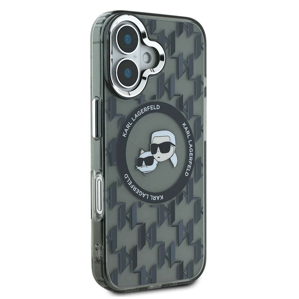 Apple iPhone 16 Uyumlu Kılıf Karl Lagerfeld Orjinal Lisanslı Magsafe Şarj Özellikli IML Baskılı Metal Monogram KC Heads Kapak - 3