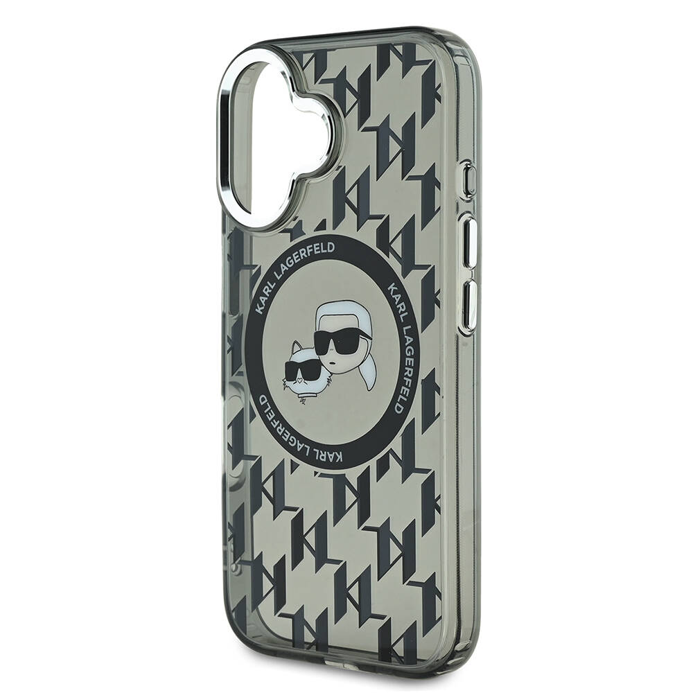 Apple iPhone 16 Uyumlu Kılıf Karl Lagerfeld Orjinal Lisanslı Magsafe Şarj Özellikli IML Baskılı Metal Monogram KC Heads Kapak - 5