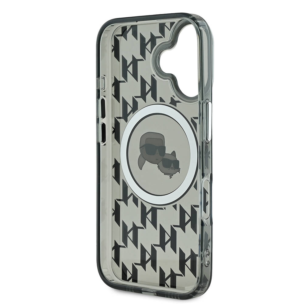 Apple iPhone 16 Uyumlu Kılıf Karl Lagerfeld Orjinal Lisanslı Magsafe Şarj Özellikli IML Baskılı Metal Monogram KC Heads Kapak - 6