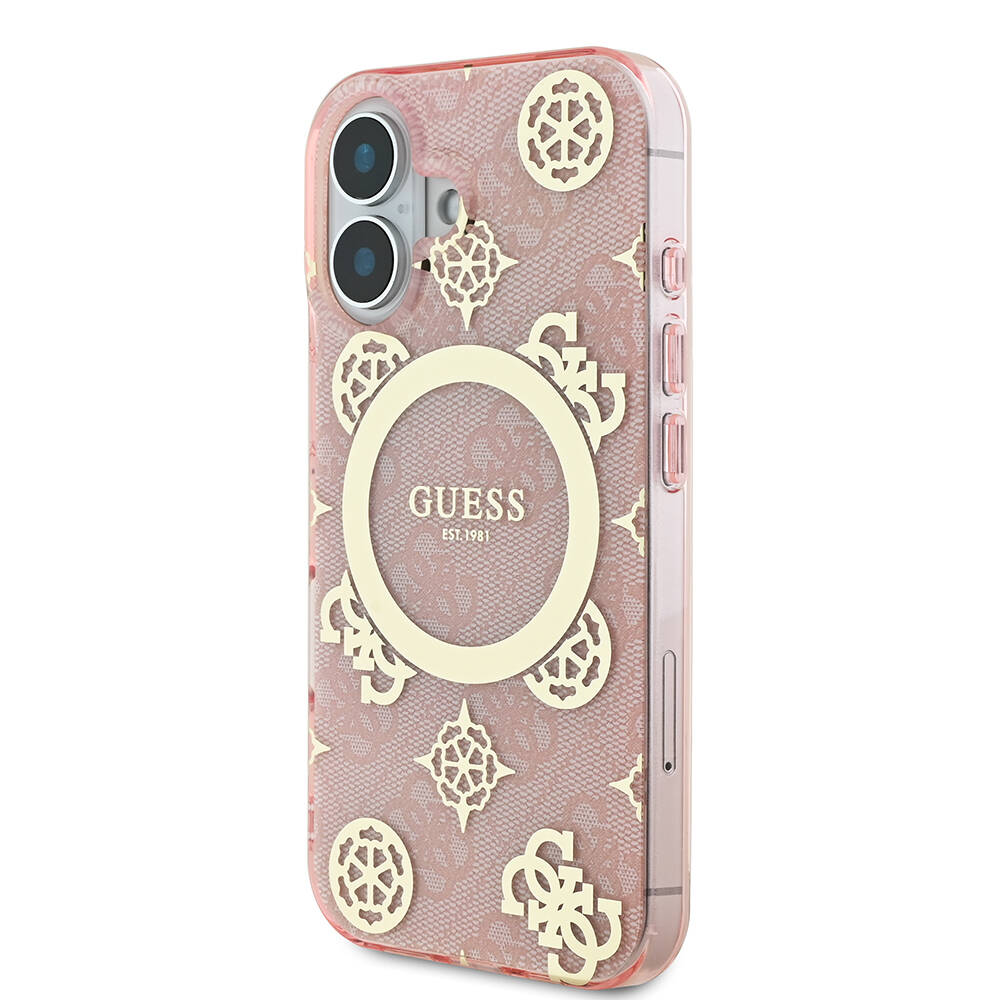 Apple iPhone 16 Uyumlu Kılıf Guess Orjinal Lisanslı Magsafe Şarj Özellikli 4G Desenli IML Yazı Logolu Peony Kapak - 1