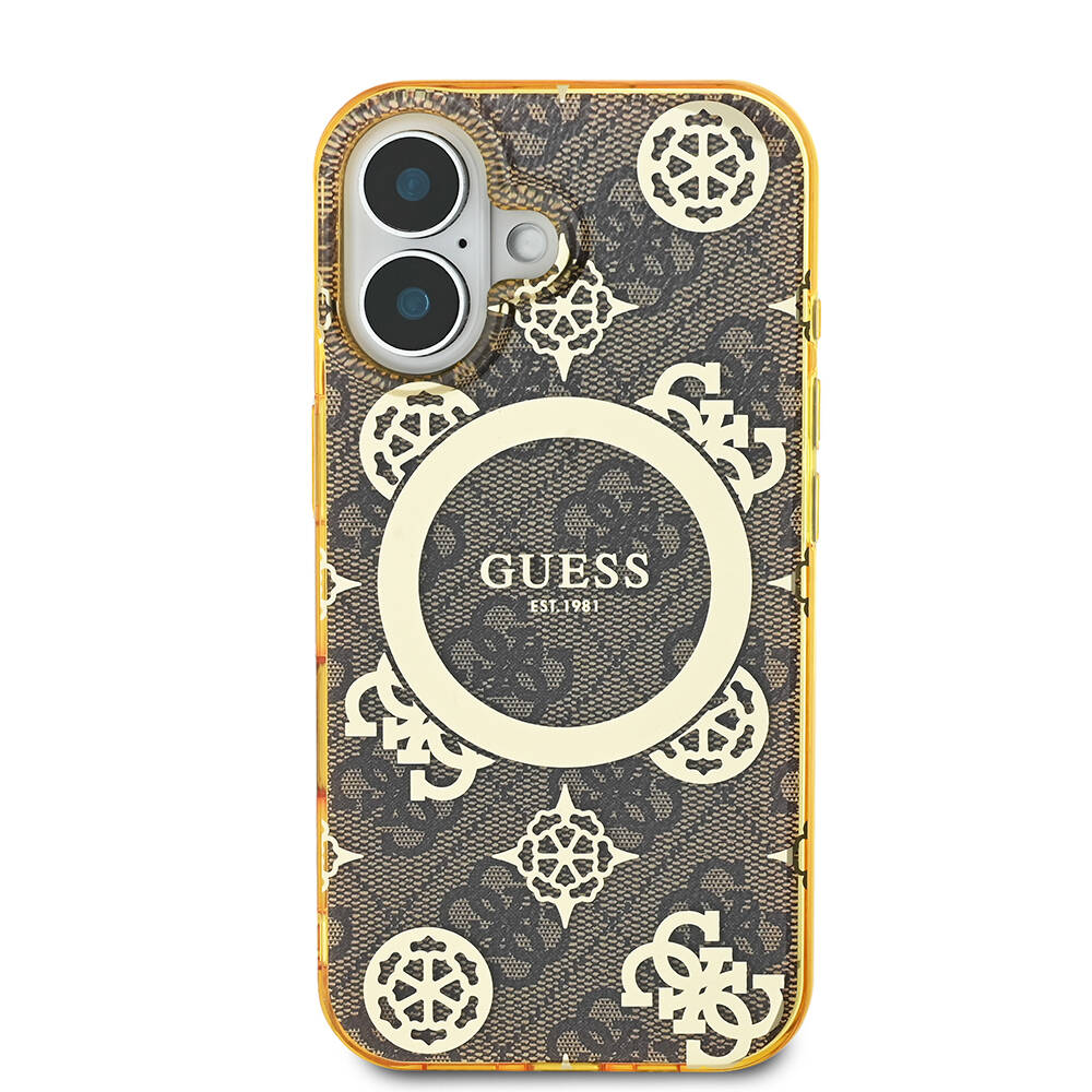 Apple iPhone 16 Uyumlu Kılıf Guess Orjinal Lisanslı Magsafe Şarj Özellikli 4G Desenli IML Yazı Logolu Peony Kapak - 9
