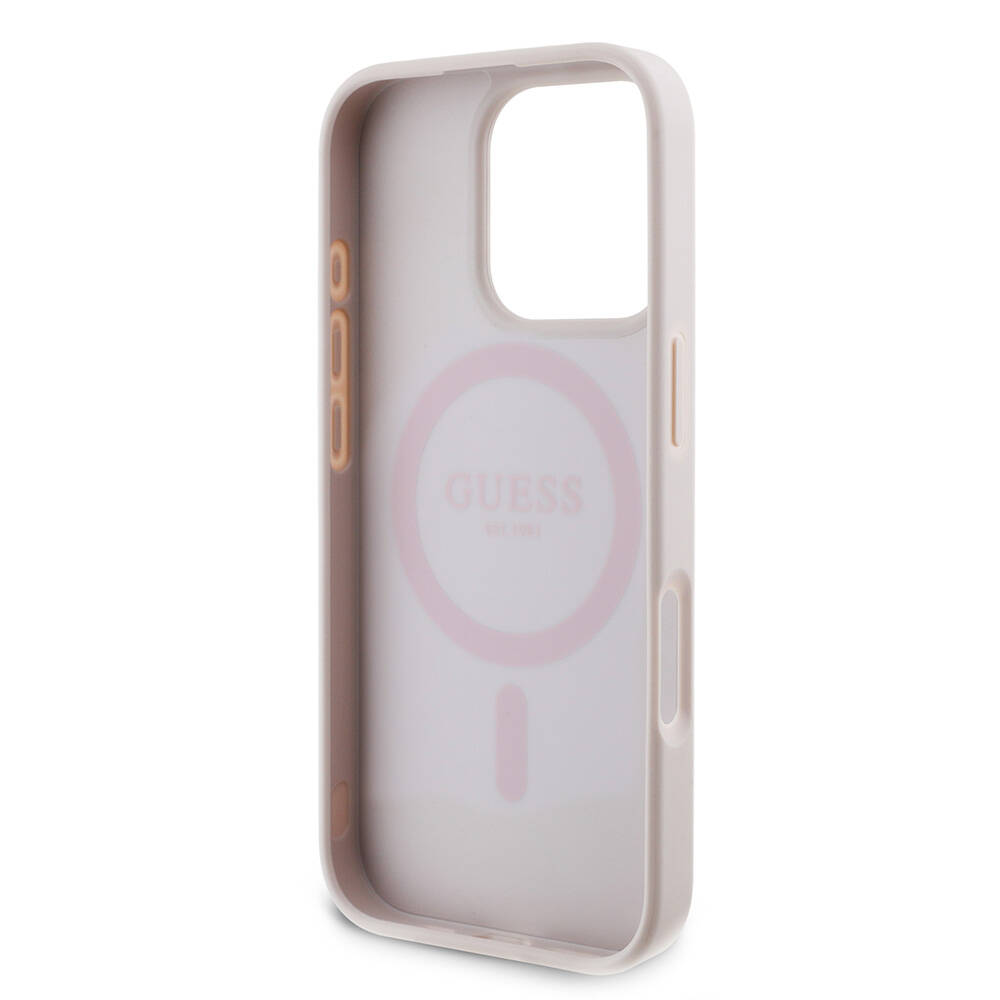 Apple iPhone 16 Pro Uyumlu Kılıf Guess Orjinal Lisanslı Magsafe Şarj Özellikli PU Deri 4G Desenli Taşlı Üçgen Logolu Kapak - 6