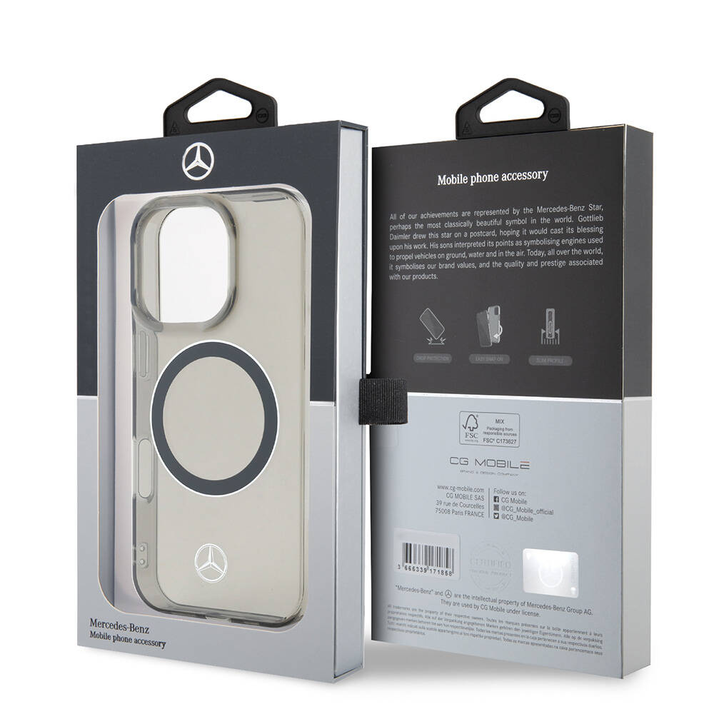 Apple iPhone 16 Pro Uyumlu Kılıf Mercedes Benz Orjinal Lisanslı Magsafe Şarj Özellikli Saydam Yüzey Silver Ring Kapak - 7