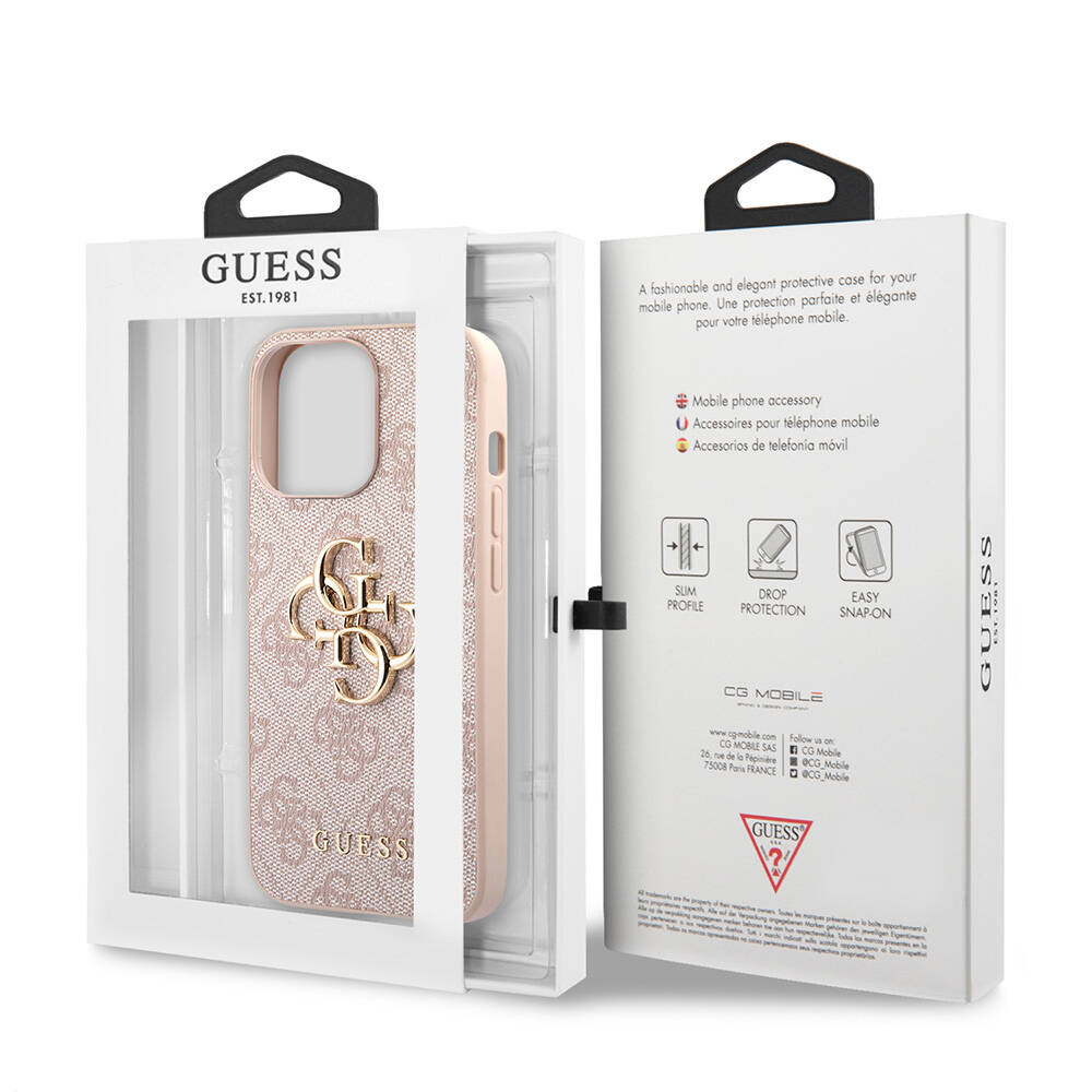 Apple iPhone 13 Pro Max Uyumlu Kılıf Guess Orjinal Lisanslı PU Deri 4G Desenli Metal Büyük 4G ve Yazı Logolu Kapak - 7