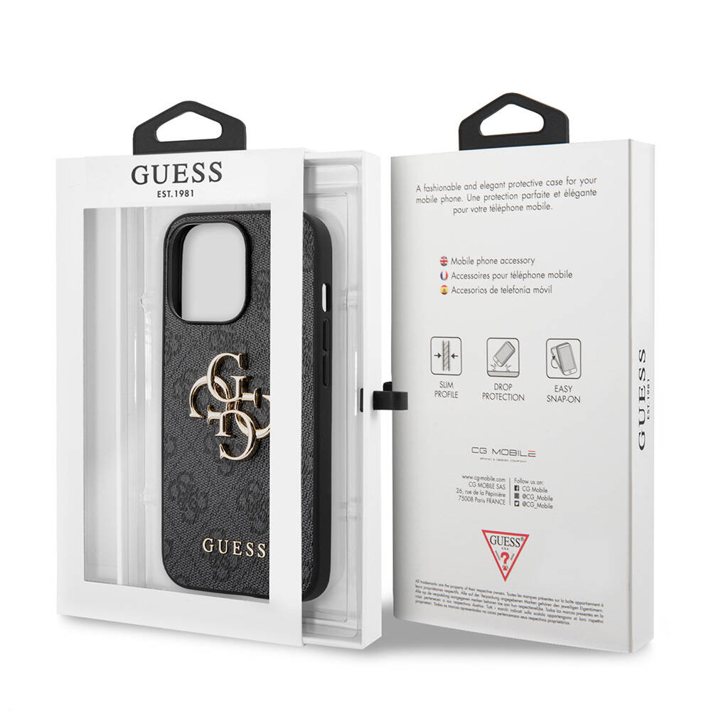 Apple iPhone 13 Pro Max Uyumlu Kılıf Guess Orjinal Lisanslı PU Deri 4G Desenli Metal Büyük 4G ve Yazı Logolu Kapak - 14