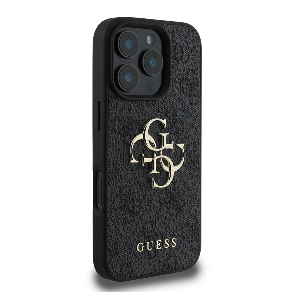 Apple iPhone 16 Pro Max Uyumlu Kılıf Guess Orjinal Lisanslı PU Deri 4G Desenli Metal Büyük 4G ve Yazı Logolu Kapak - 5