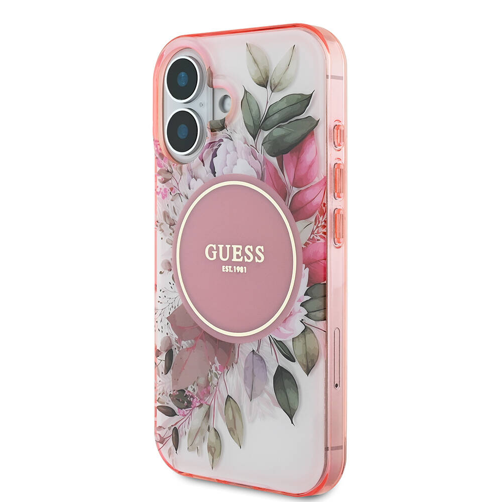 Apple iPhone 16 Plus Uyumlu Guess Orjinal Lisanslı Magsafe Şarj Özellikli IML Baskılı Yazı Logolu Flower Tonal Circle Kapak - 1