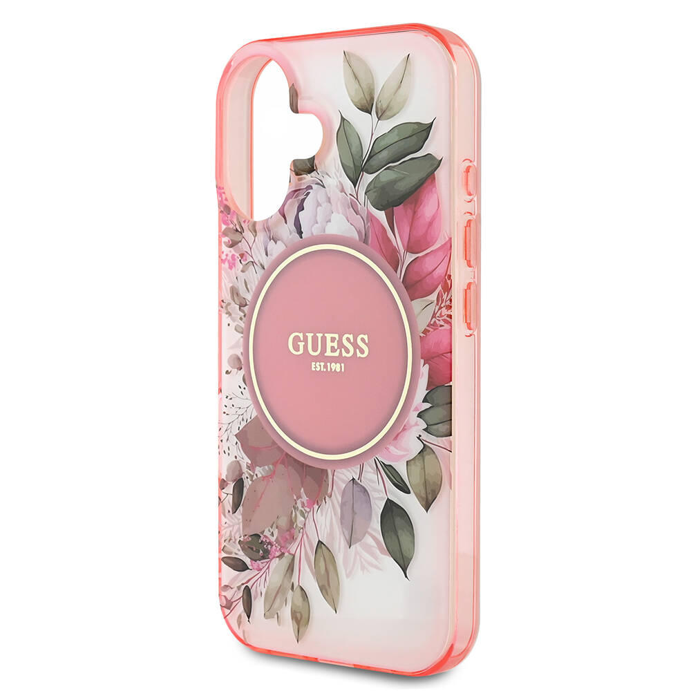 Apple iPhone 16 Plus Uyumlu Guess Orjinal Lisanslı Magsafe Şarj Özellikli IML Baskılı Yazı Logolu Flower Tonal Circle Kapak - 5