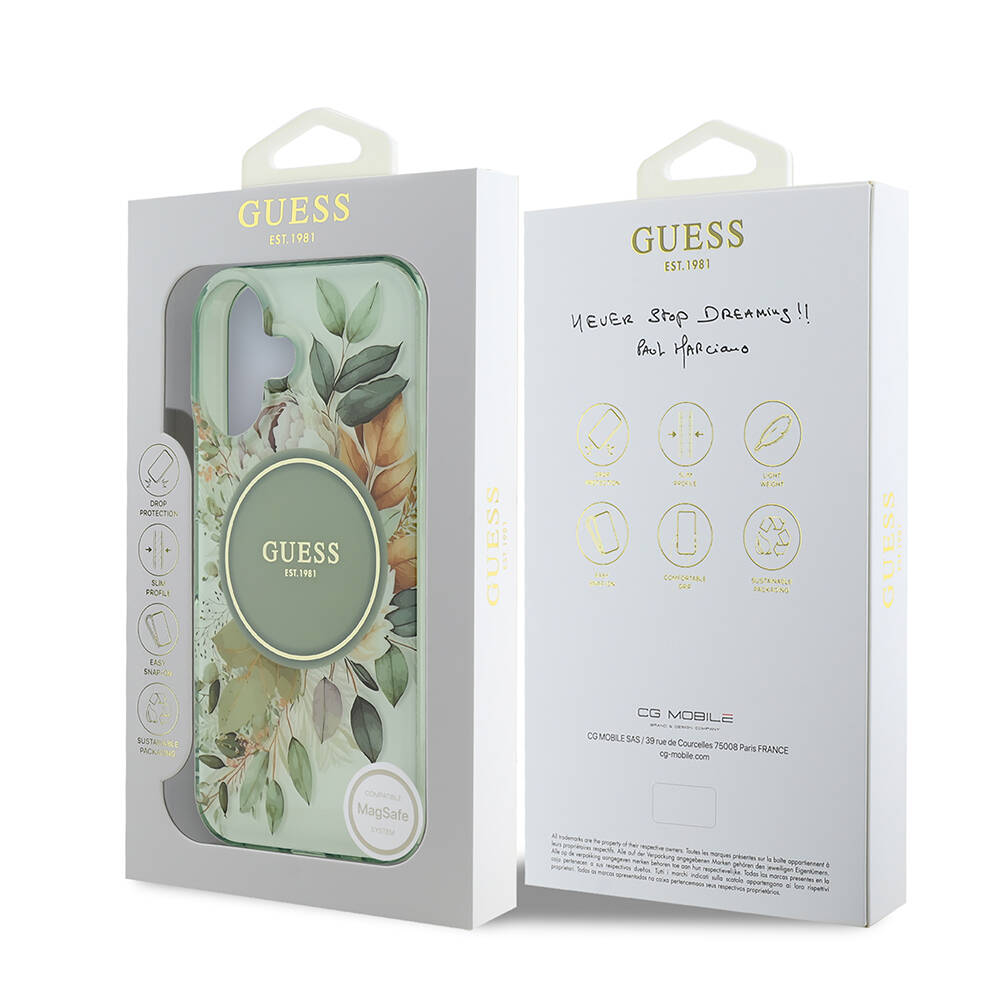 Apple iPhone 16 Plus Uyumlu Guess Orjinal Lisanslı Magsafe Şarj Özellikli IML Baskılı Yazı Logolu Flower Tonal Circle Kapak - 14