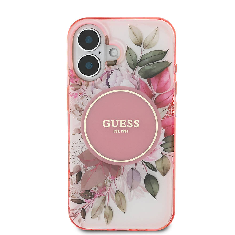 Apple iPhone 16 Uyumlu Guess Orjinal Lisanslı Magsafe Şarj Özellikli IML Baskılı Yazı Logolu Flower Tonal Circle Kapak - 9