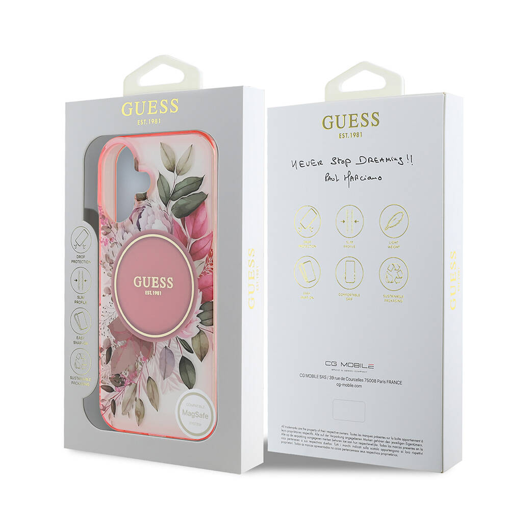 Apple iPhone 16 Uyumlu Guess Orjinal Lisanslı Magsafe Şarj Özellikli IML Baskılı Yazı Logolu Flower Tonal Circle Kapak - 14