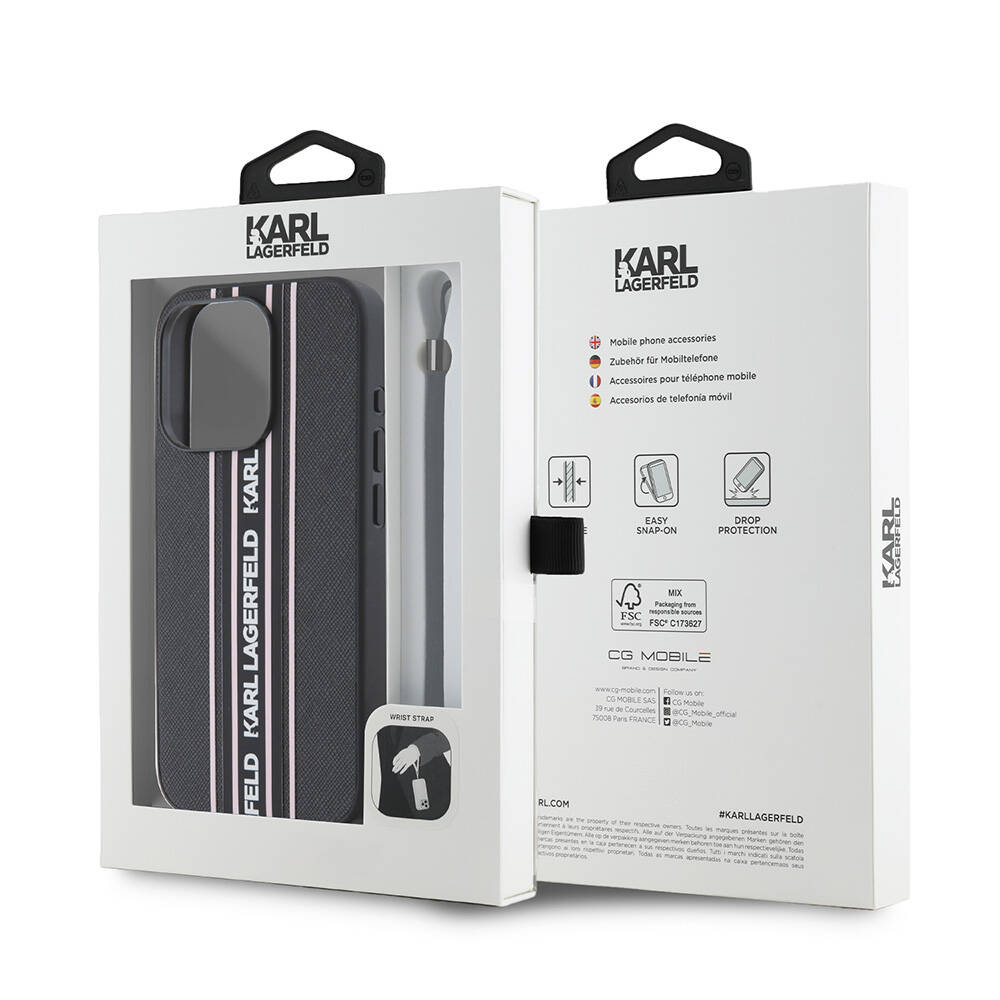 Apple iPhone 16 Pro Max Uyumlu Kılıf Karl Lagerfeld Orjinal Lisanslı Askılı Saffiano Athleisure Şerit Çizgili Kapak - 6