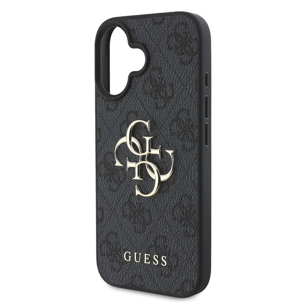 Apple iPhone 16 Uyumlu Kılıf Guess Orjinal Lisanslı PU Deri 4G Desenli Metal Büyük 4G ve Yazı Logolu Kapak - 5