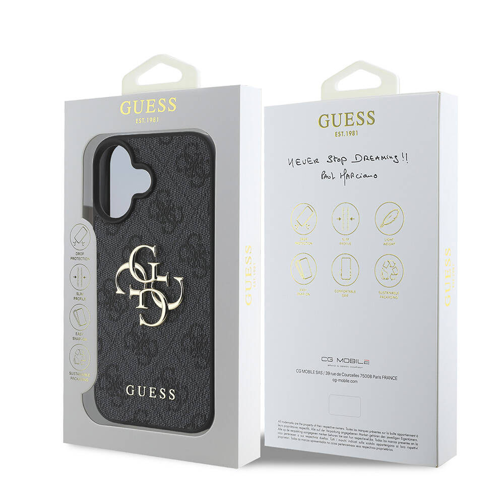Apple iPhone 16 Uyumlu Kılıf Guess Orjinal Lisanslı PU Deri 4G Desenli Metal Büyük 4G ve Yazı Logolu Kapak - 7