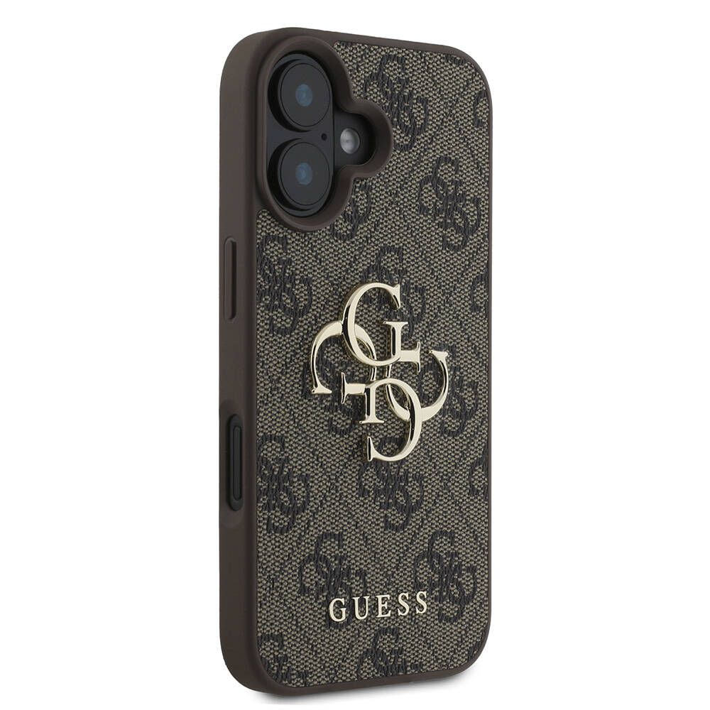 Apple iPhone 16 Uyumlu Kılıf Guess Orjinal Lisanslı PU Deri 4G Desenli Metal Büyük 4G ve Yazı Logolu Kapak - 10
