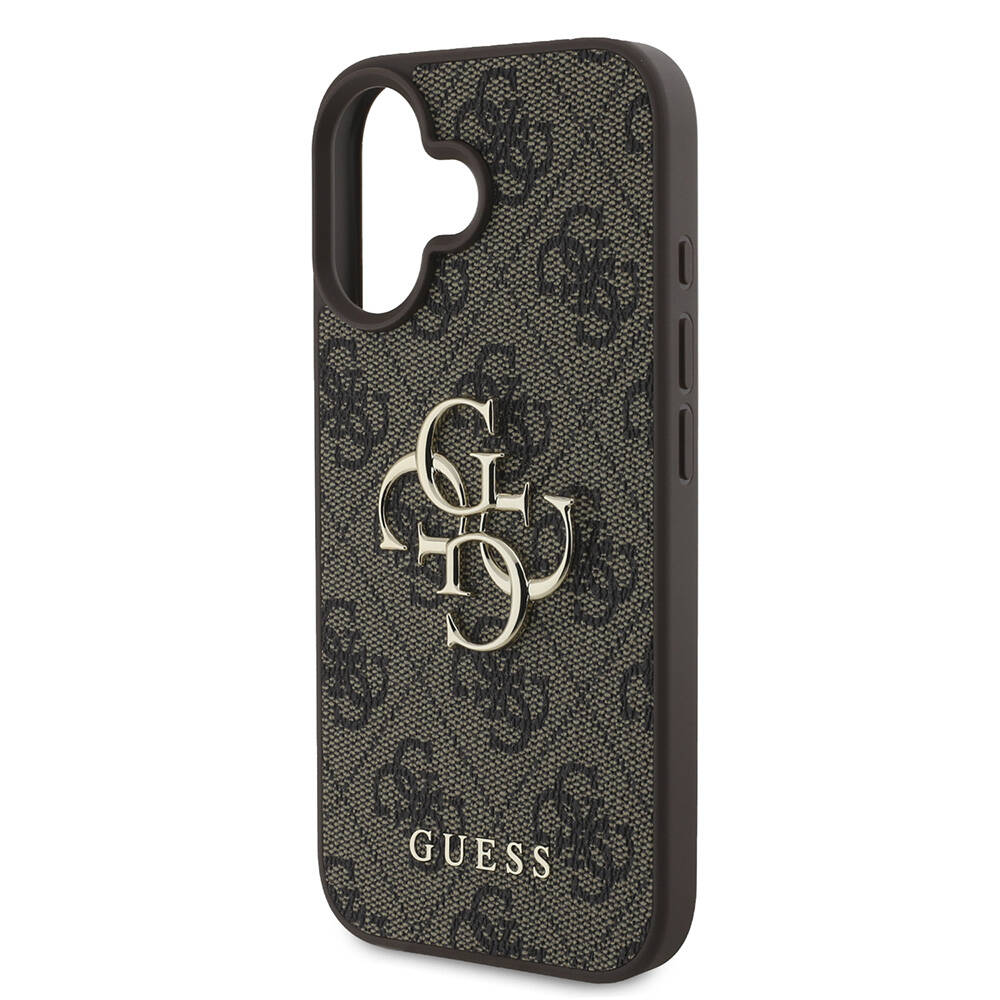 Apple iPhone 16 Uyumlu Kılıf Guess Orjinal Lisanslı PU Deri 4G Desenli Metal Büyük 4G ve Yazı Logolu Kapak - 12