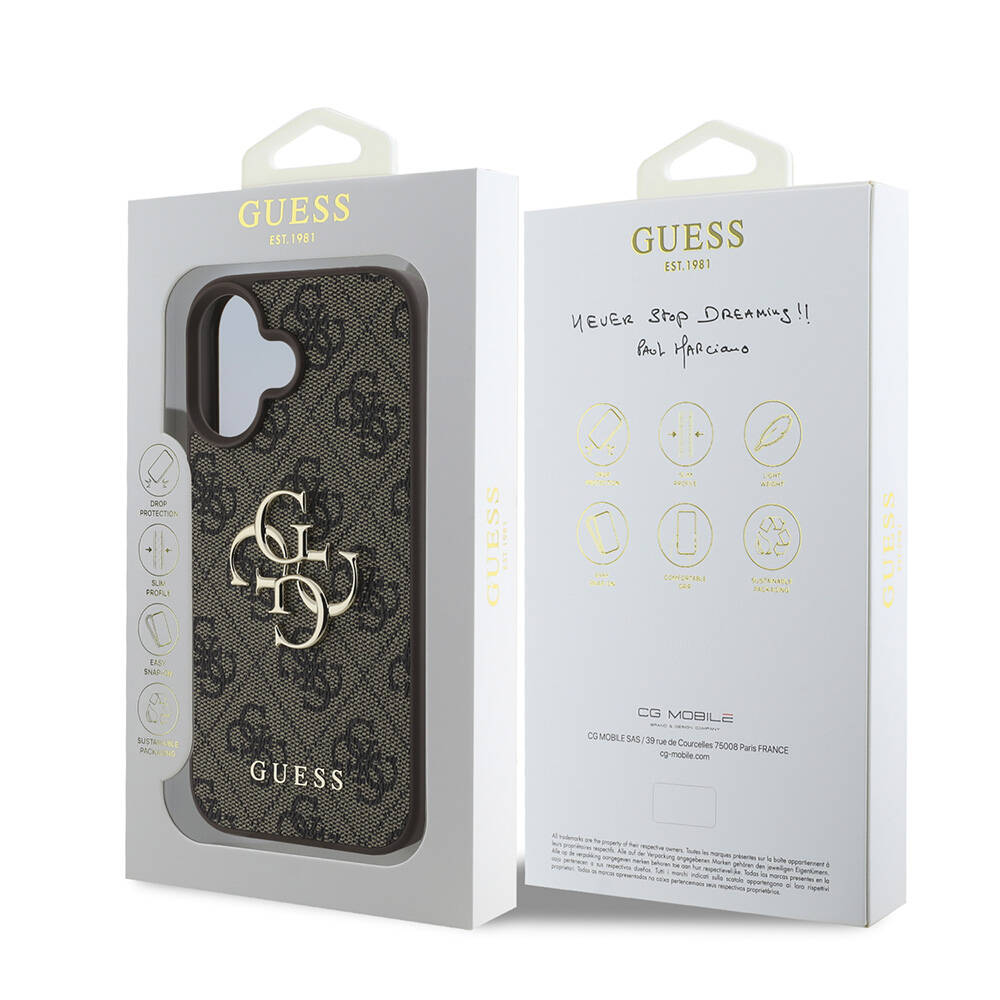 Apple iPhone 16 Uyumlu Kılıf Guess Orjinal Lisanslı PU Deri 4G Desenli Metal Büyük 4G ve Yazı Logolu Kapak - 14