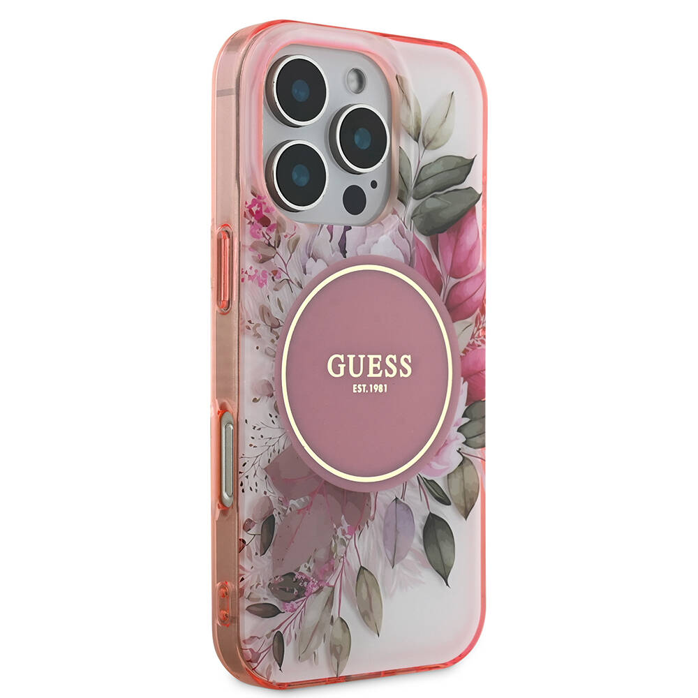 Apple iPhone 16 Pro Uyumlu Guess Orjinal Lisanslı Magsafe Şarj Özellikli Flower Tonal Circle Kapak - 3