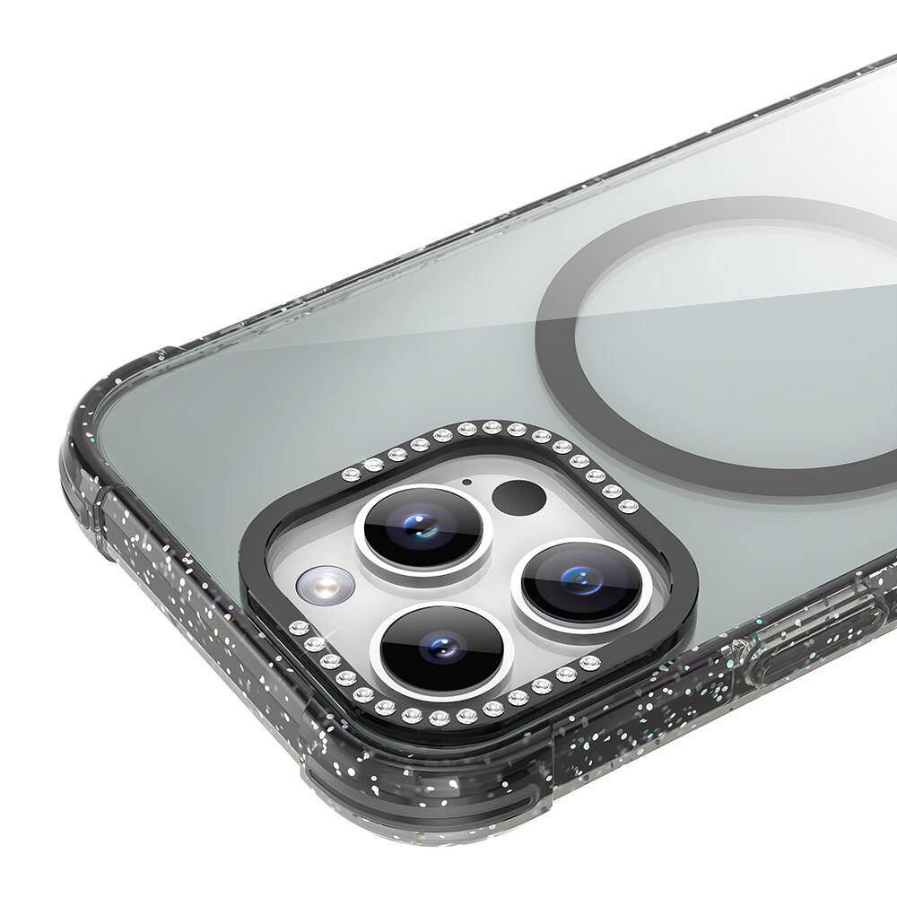 Apple iPhone 16 Pro Uyumlu Kılıf Magsafe Şarj Özellikli Taşlı ve Simli Tasarım Mutural Blink Kapak - 4