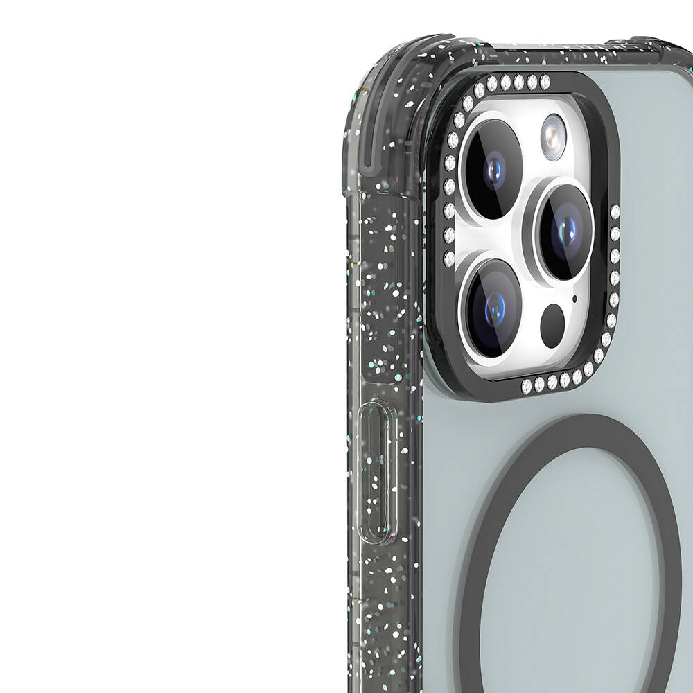 Apple iPhone 16 Pro Uyumlu Kılıf Magsafe Şarj Özellikli Taşlı ve Simli Tasarım Mutural Blink Kapak - 6