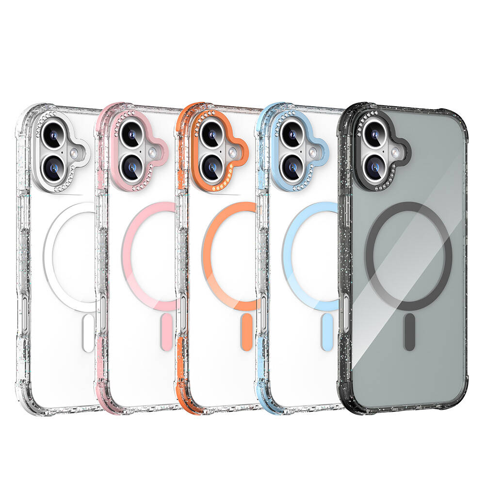 Apple iPhone 16 Uyumlu Kılıf Magsafe Şarj Özellikli Taşlı ve Simli Tasarım Mutural Blink Kapak - 1