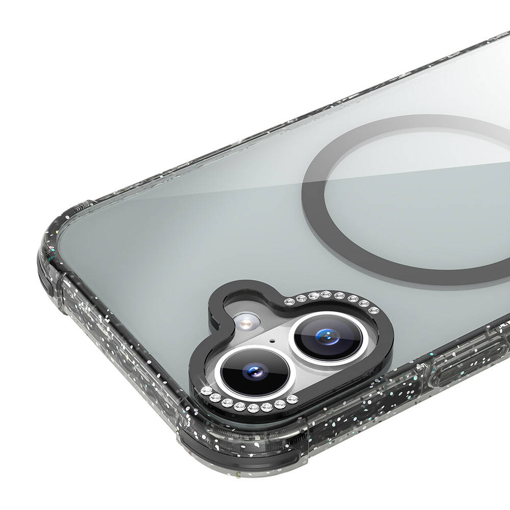 Apple iPhone 16 Uyumlu Kılıf Magsafe Şarj Özellikli Taşlı ve Simli Tasarım Mutural Blink Kapak - 4