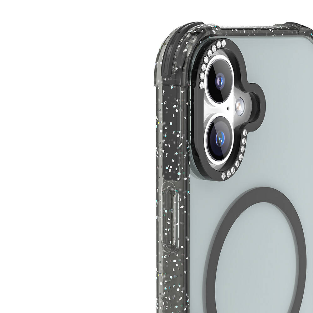 Apple iPhone 16 Uyumlu Kılıf Magsafe Şarj Özellikli Taşlı ve Simli Tasarım Mutural Blink Kapak - 6