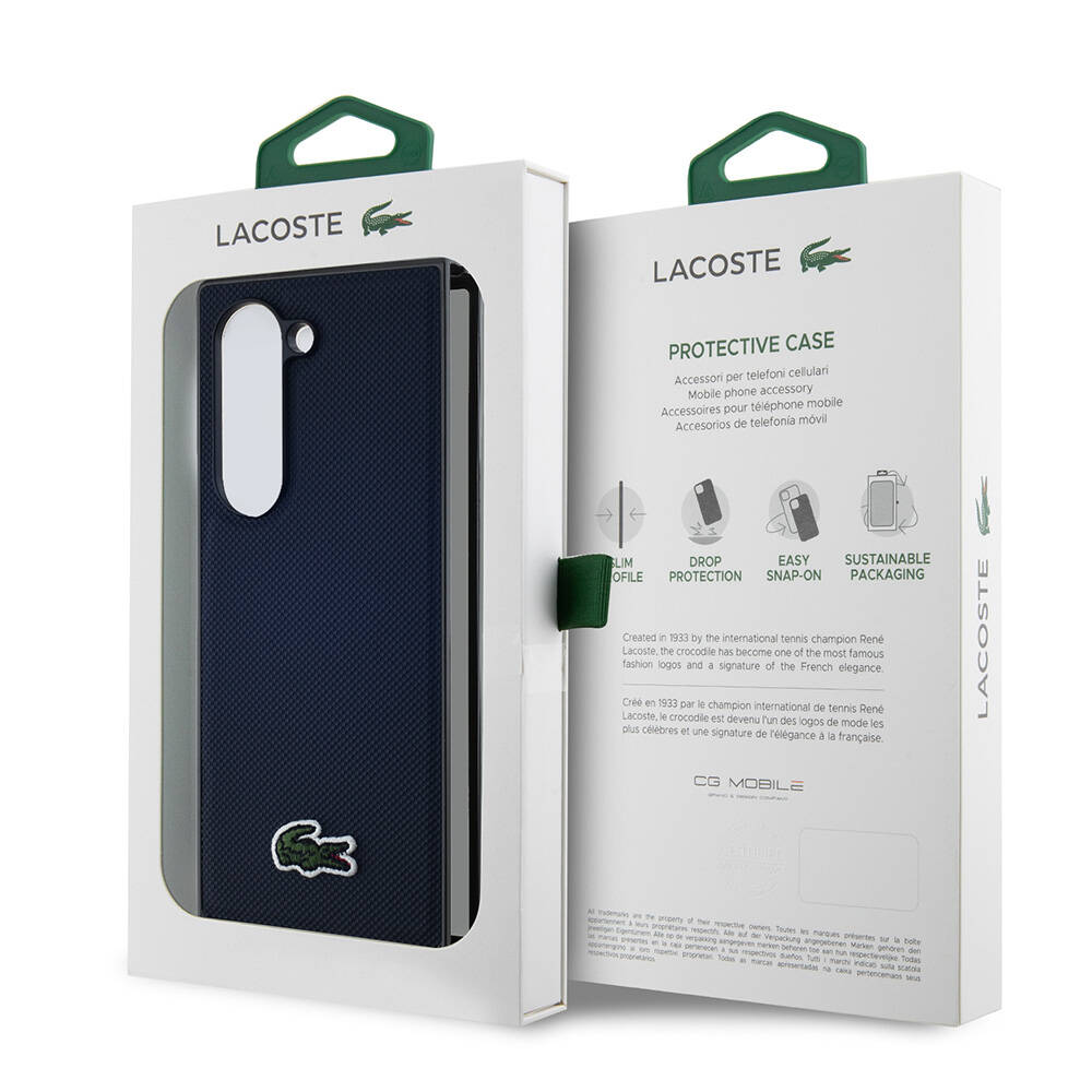 Samsung Galaxy Z Fold 6 Uyumlu Kılıf Lacoste Orjinal Lisanslı Magsafe Şarj Özellikli Pike Desenli Arka Yüzey İkonik Timsah Dokuma Logolu Kapak - 6