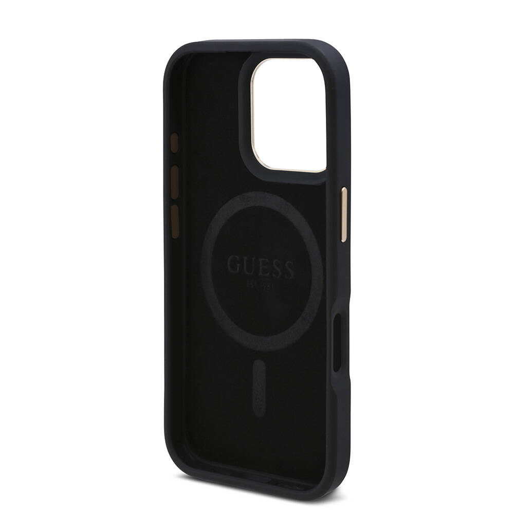 Apple iPhone 16 Pro Max Uyumlu Kılıf Guess Orjinal Lisanslı Magsafe Şarj Özellikli 4G Desenli PU Metal Plaka Klasik Logolu Kapak - 13